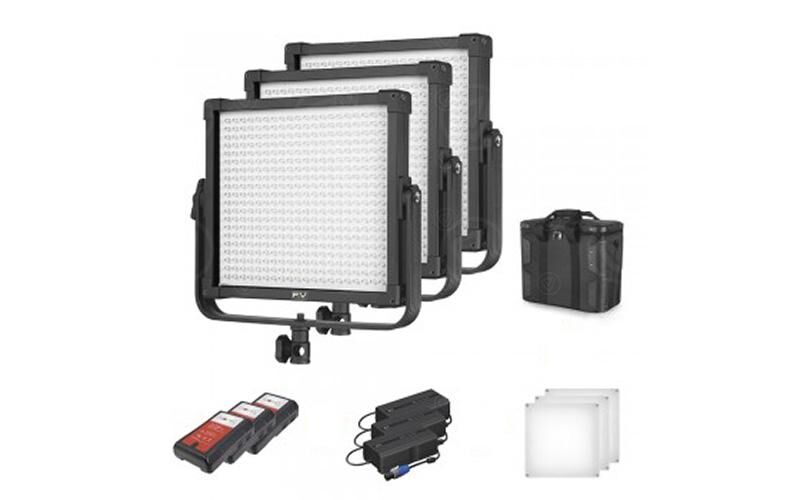 F&V K4000 SE Daylight LED Studio Panel 3 Light Kit + 3x Nomis NVM-95 V-Mount Akku Bundle